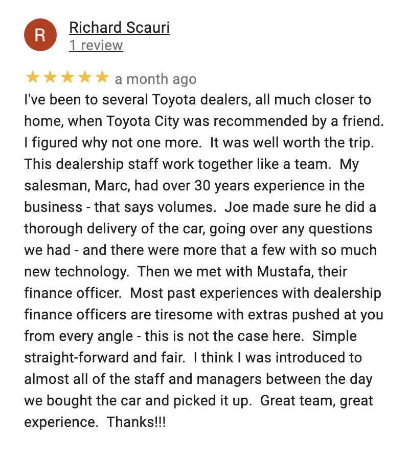 Google Reviews for Toyota City