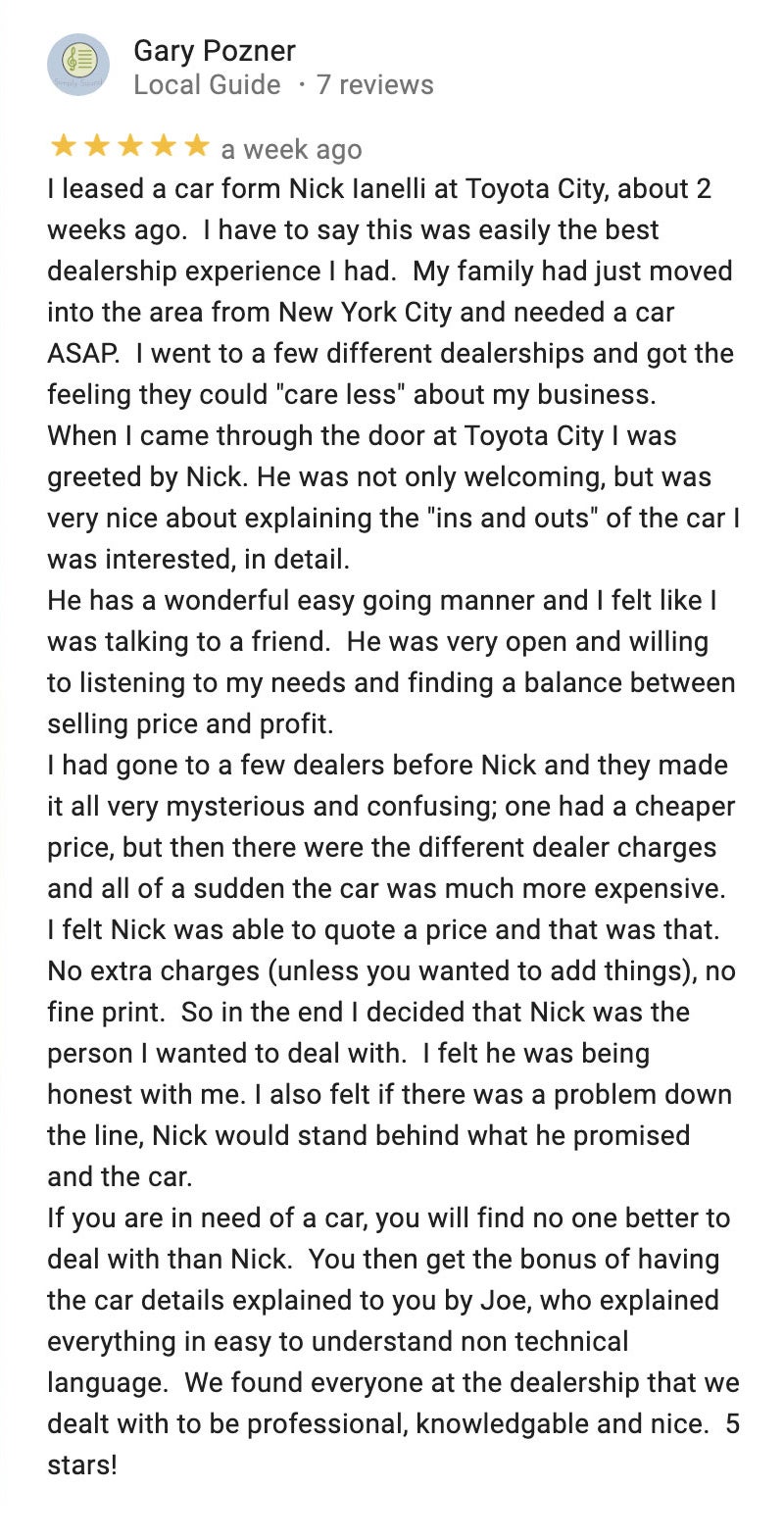 Google Reviews for Toyota City