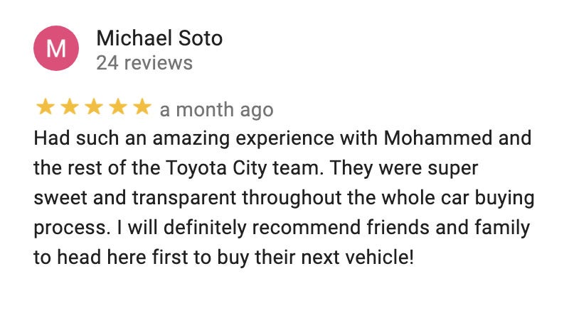 Google Reviews for Toyota City