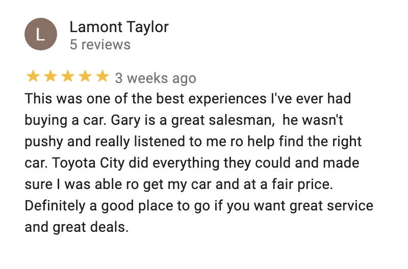 Google Reviews for Toyota City