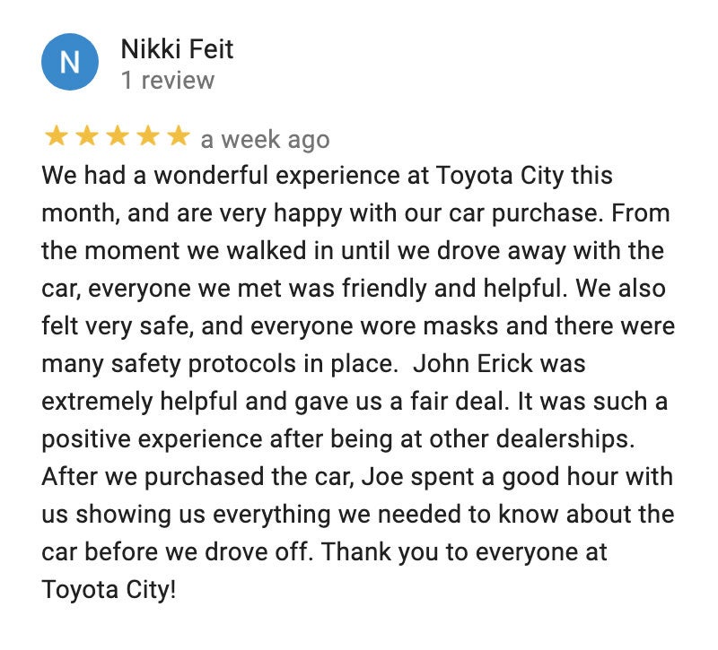 Google Reviews for Toyota City