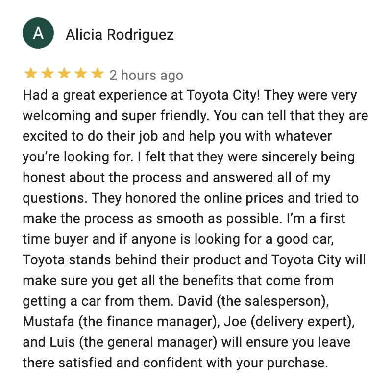 Google Reviews for Toyota City