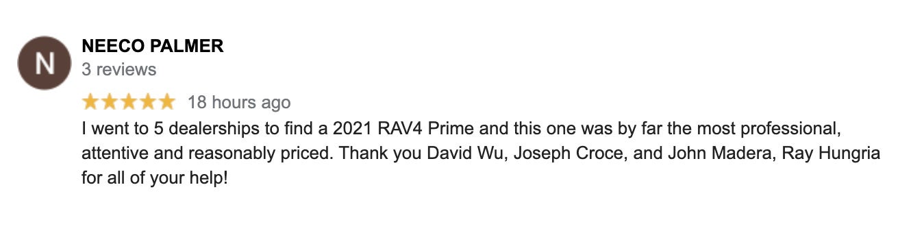 Google Reviews for Toyota City