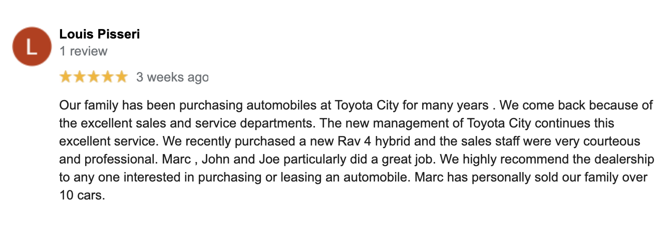 Google Reviews for Toyota City