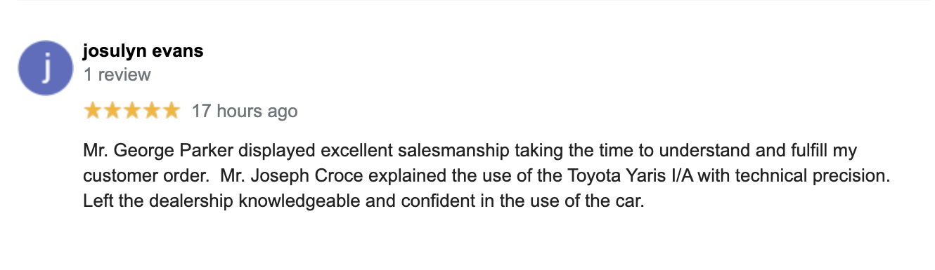 Google Reviews for Toyota City
