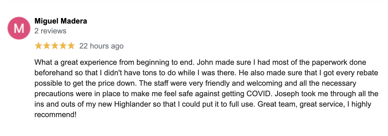 Google Reviews for Toyota City